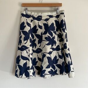 Cotton Banana Republic Navy and Cream Floral A-Line Midi Skirt